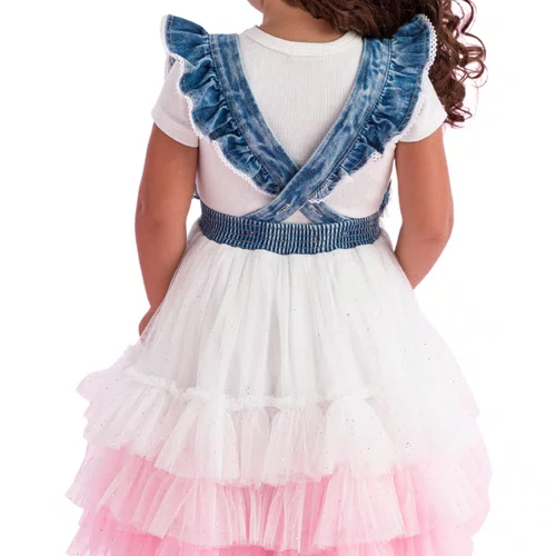 Salopete Jeans Tule Rosa Candy Petit Cherie