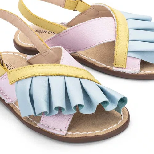 Sandália Babado Couro Hiver Lilac Banana Petit Cheval