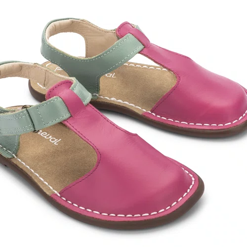 Sandália Balanço Couro Rosa Pink e Mint Petit Cheval