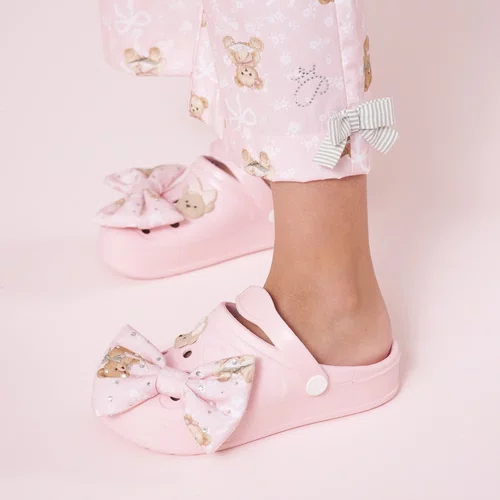 Sandália Clogs Laço Puffer Ursinha Pituchinhus
