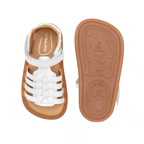Sandália Couro Athena Branco White Tip Toey Joey
