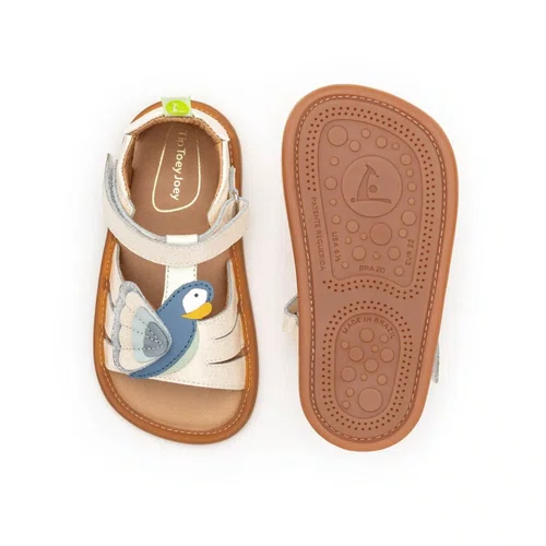 Sandália Couro Macaw White Dream e Denim Tip Toey Joey