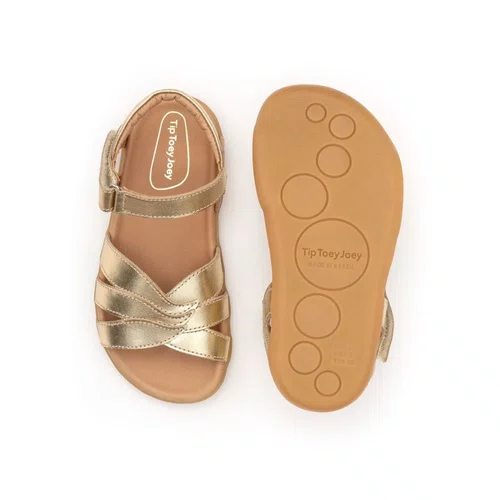 Sandália Couro Petal Dourada Metal Gold Tip Toey Joey