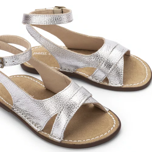 Sandália Equilibrista Couro Prata Argent Petit Cheval
