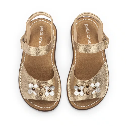 Sandália Jardim Couro Dourado Dore Petit Cheval