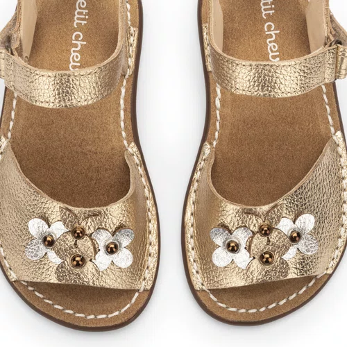 Sandália Jardim Couro Dourado Dore Petit Cheval