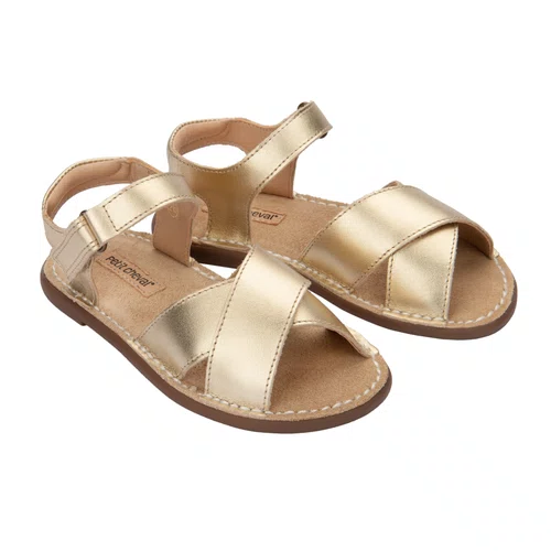 Sandália Teen Fantoche Couro Dore Dourado Petit Cheval