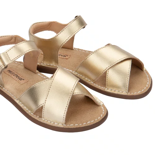 Sandália Teen Fantoche Couro Dore Dourado Petit Cheval