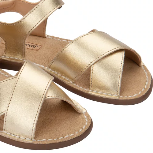Sandália Teen Fantoche Couro Dore Dourado Petit Cheval
