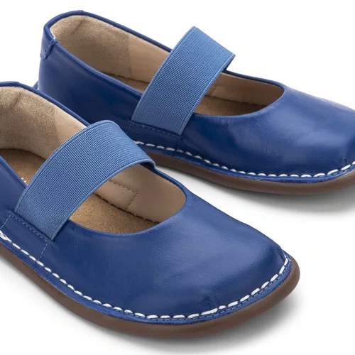 Sapatilha Ballet Couro Azul Cobalto Petit Cheval