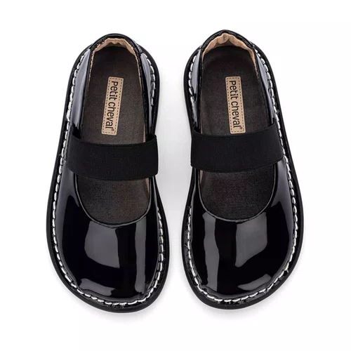 Sapatilha Teen Ballet Couro Verniz Preto Noir Petit Cheval