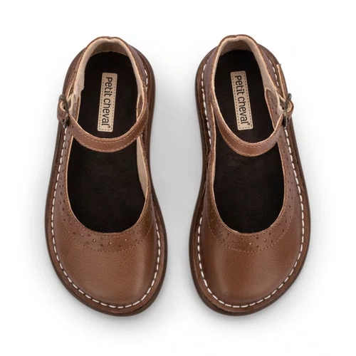 Sapatilha Teen Patinete Couro Castanha Petit Cheval