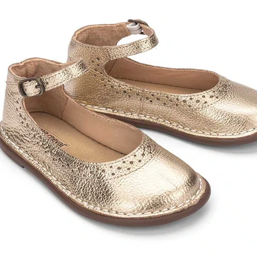 Sapatilha Teen Patinete Couro Dourado Dore Petit Cheval