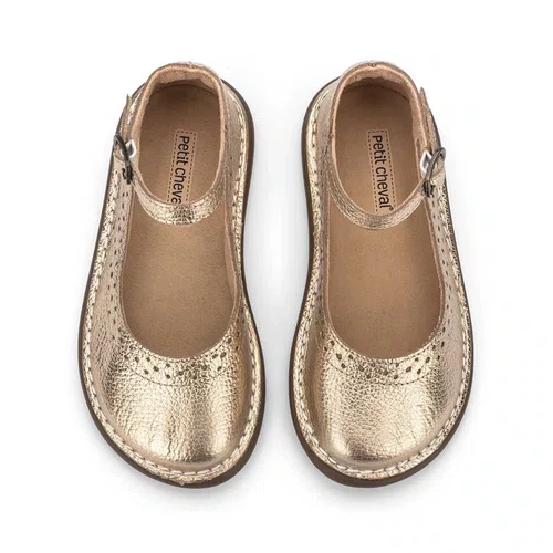Sapatilha Teen Patinete Couro Dourado Dore Petit Cheval