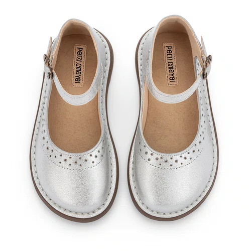 Sapatilha Teen Patinete Couro Prata Argent Petit Cheval