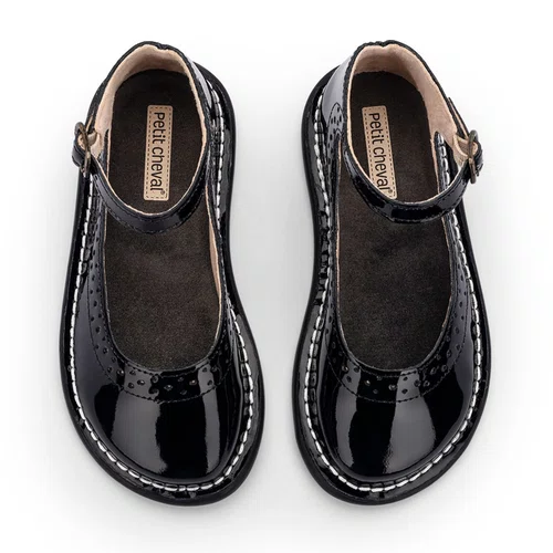 Sapatilha Teen Patinete Couro Preto Noir Petit Cheval