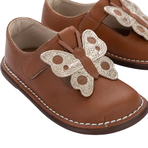 Sapato Colegial Borboleta Nut e Dourado Petit Cheval