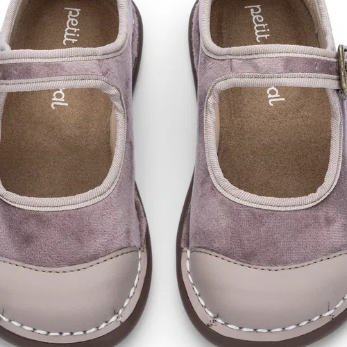 Sapato Espadrille Couro Veludo Rosê Petit Cheval