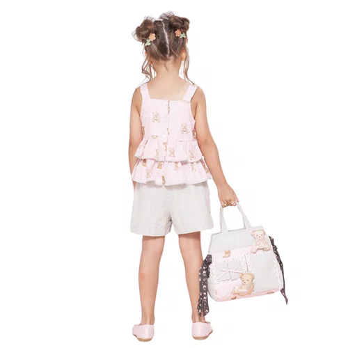 Short Algodão Listrado Bolsos Babadinho Verde Pituchinhus