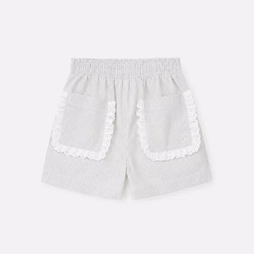 Short Algodão Listrado Bolsos Babadinho Verde Pituchinhus