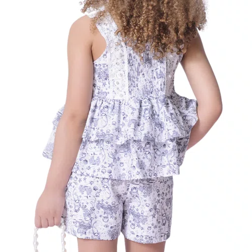 Short Algodão Renda Bordada Toile de Jouy Sereia Pituchinhus