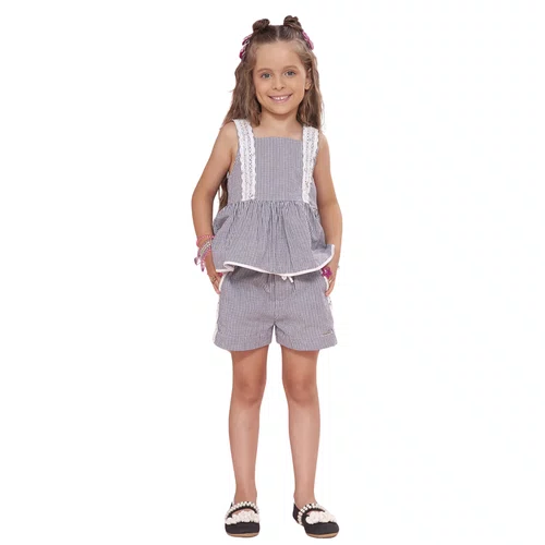 Short Algodão Xadrez Renda Bordados Pituchinhus
