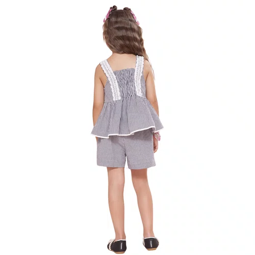 Short Algodão Xadrez Renda Bordados Pituchinhus