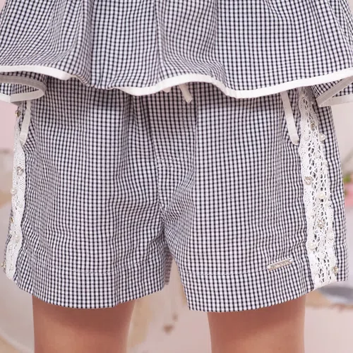 Short Algodão Xadrez Renda Bordados Pituchinhus