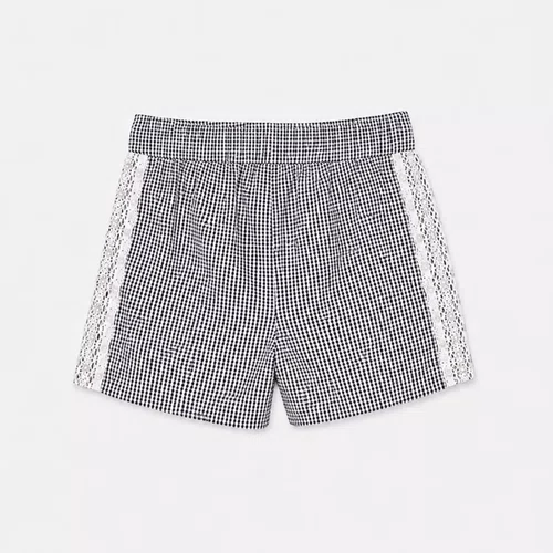 Short Algodão Xadrez Renda Bordados Pituchinhus