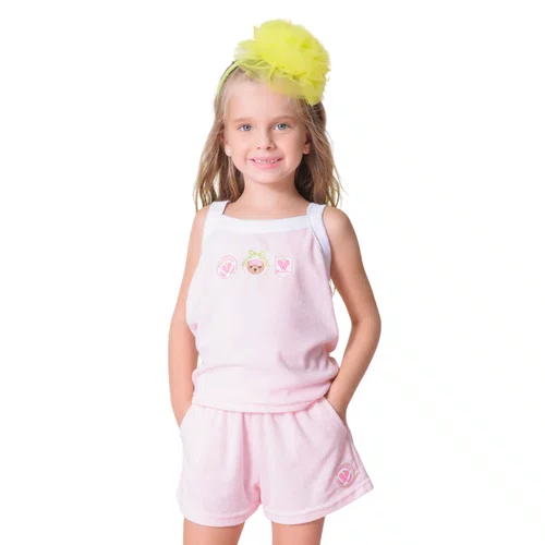 Short Atoalhado Patches Raquete Rosa Pituchinhus
