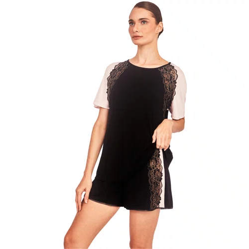 Short Doll Manga Curta Preto Renda Revedenfant