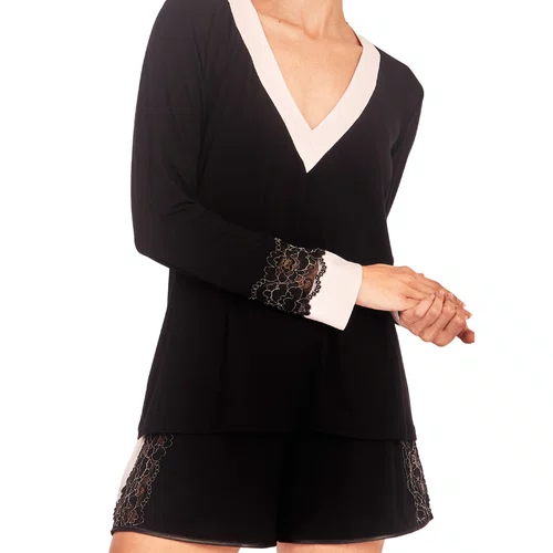 Short Doll Manga Longa Preto Renda Revedenfant