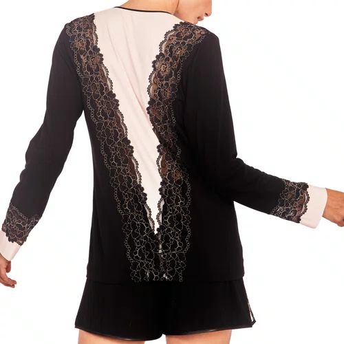 Short Doll Manga Longa Preto Renda Revedenfant