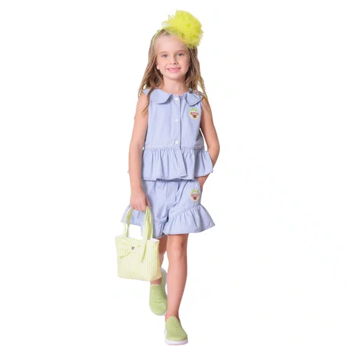 Short Jeans Fino Babado Patch Ursinho Pituchinhus