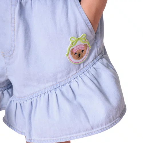 Short Jeans Fino Babado Patch Ursinho Pituchinhus