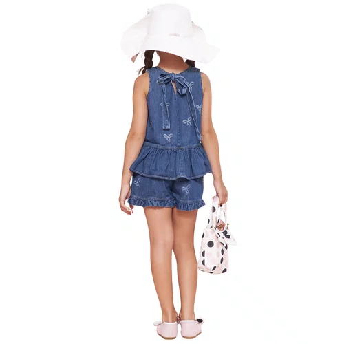 Short Jeans Fino Lacinhos Bordados Pituchinhus