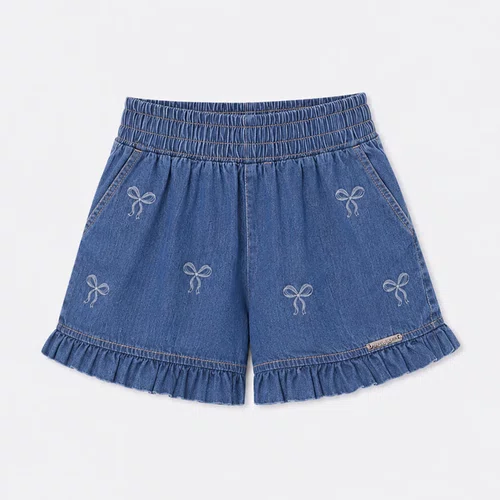 Short Jeans Fino Lacinhos Bordados Pituchinhus