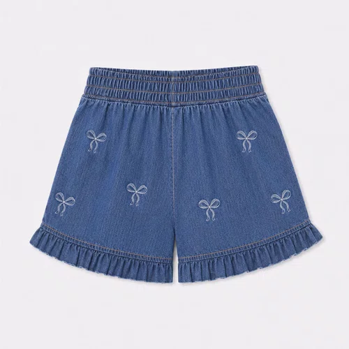 Short Jeans Fino Lacinhos Bordados Pituchinhus