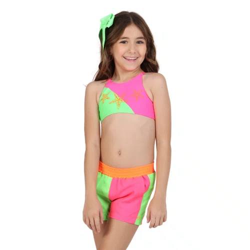 Short Nylon Thais Aplicação Estrelinha Siri Kids