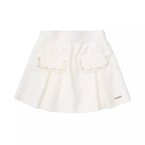 Short Saia Boucle Pregas Bordado Off White Pituchinhus
