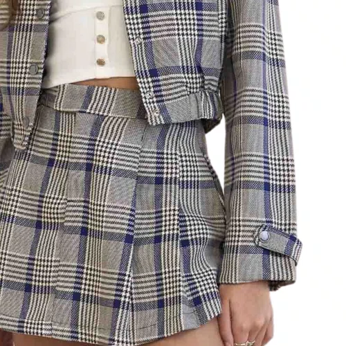 Short Saia Inverno Xadrez Vanilla Cream