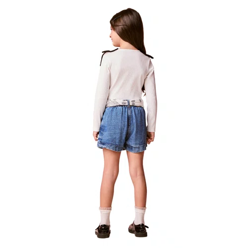 Short Saia Jeans Lacinhos Azul Escuro Momi