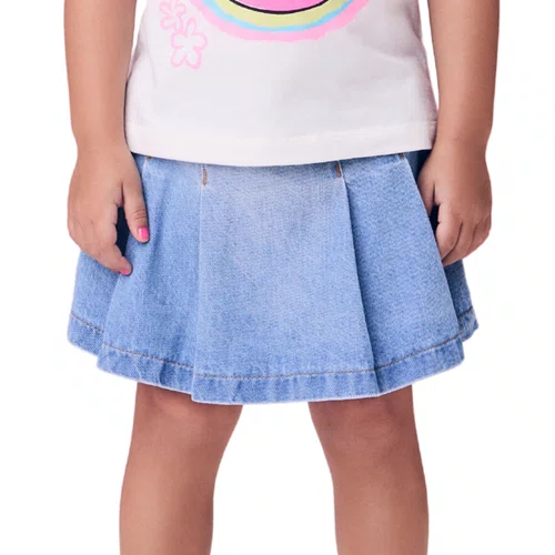 Short Saia Jeans Pregas Claro Momi