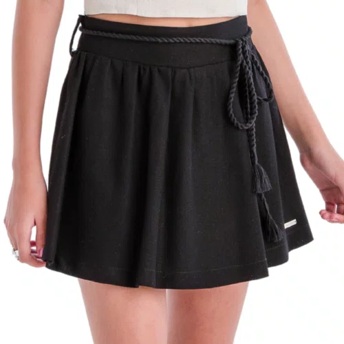 Short Saia Linho Preto Vanilla