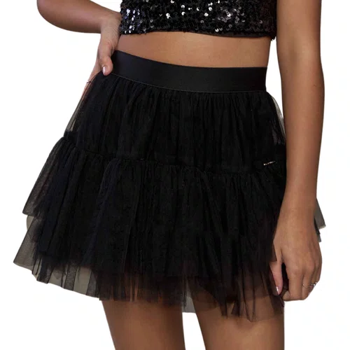 Short Saia Tule Babados Preto Vanilla Cream