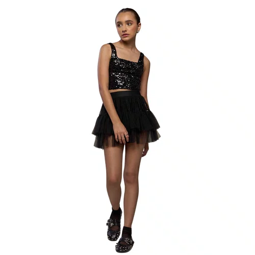 Short Saia Tule Babados Preto Vanilla Cream