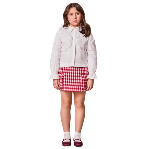 Short Saia Tweed Xadrez Vermelho e Off Anime