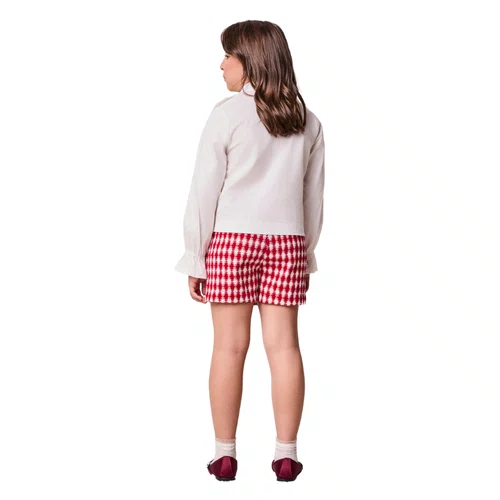 Short Saia Tweed Xadrez Vermelho e Off Anime