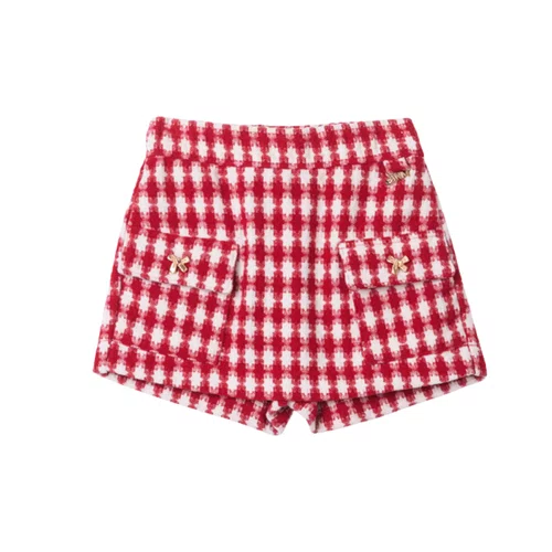 Short Saia Tweed Xadrez Vermelho e Off Anime