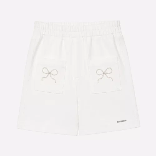 Short Sarja Lacinhos Bordados Off White Pituchinhus